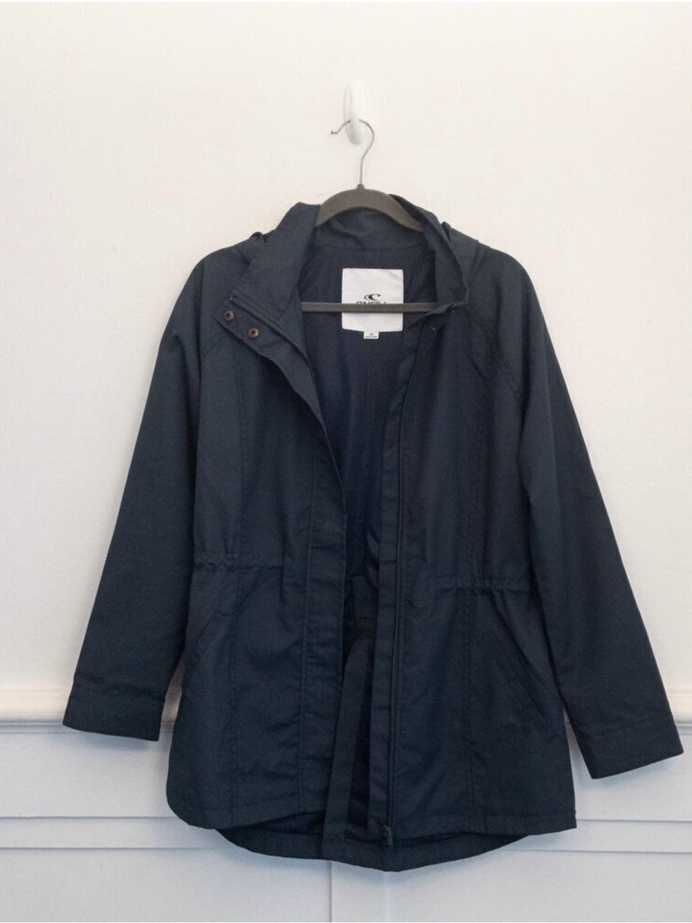 O'Neill Navy Hooded Lightweight Rain Jacket Medium Outdoor Travel Windbreaker